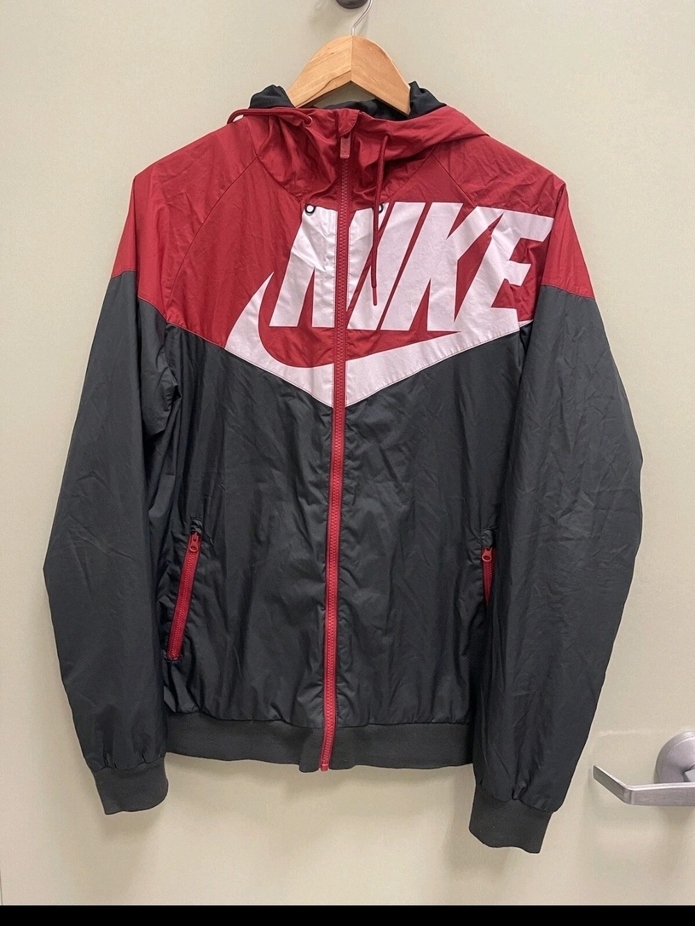 Nike Men’s Red, Black and White Logo Windbreaker Jacket